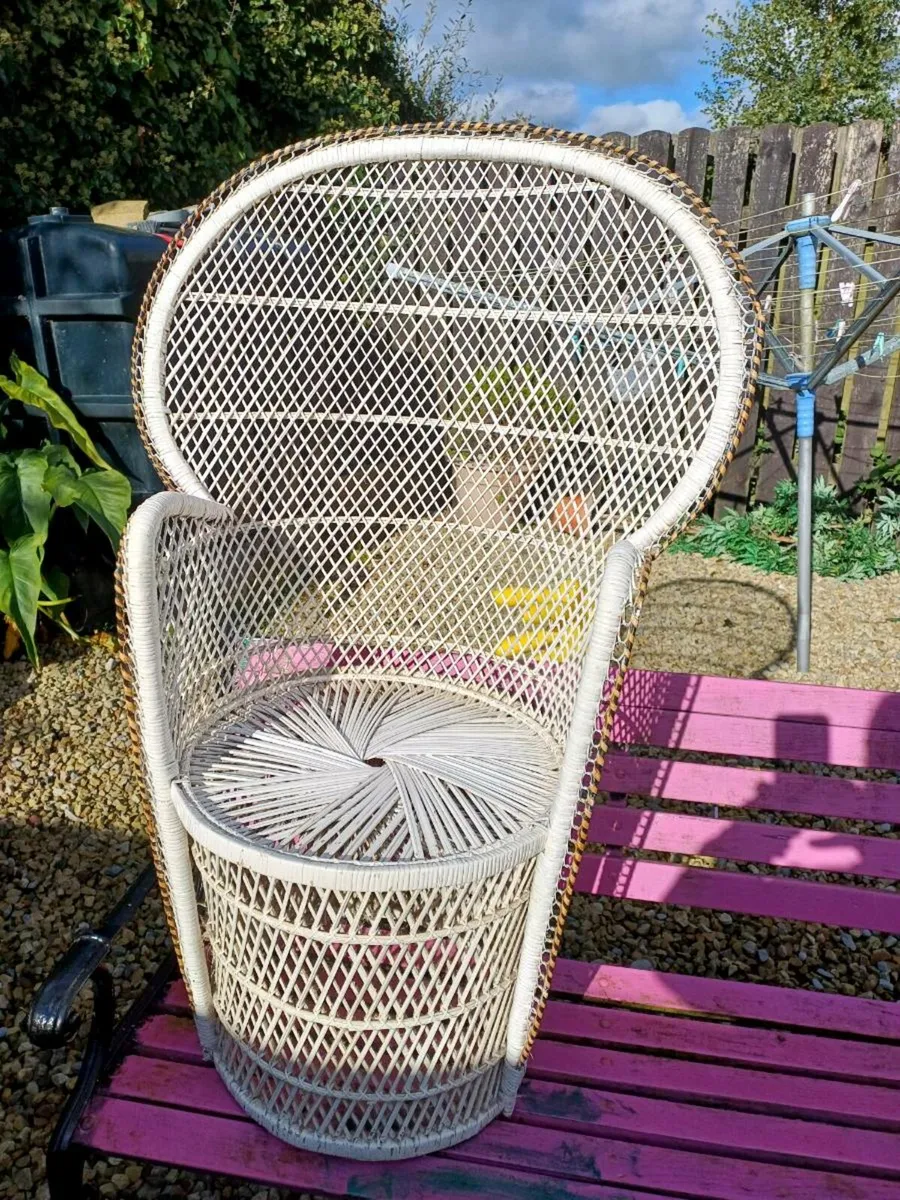 2 Vintage Peacock Throne Wicker Chairs - Image 1
