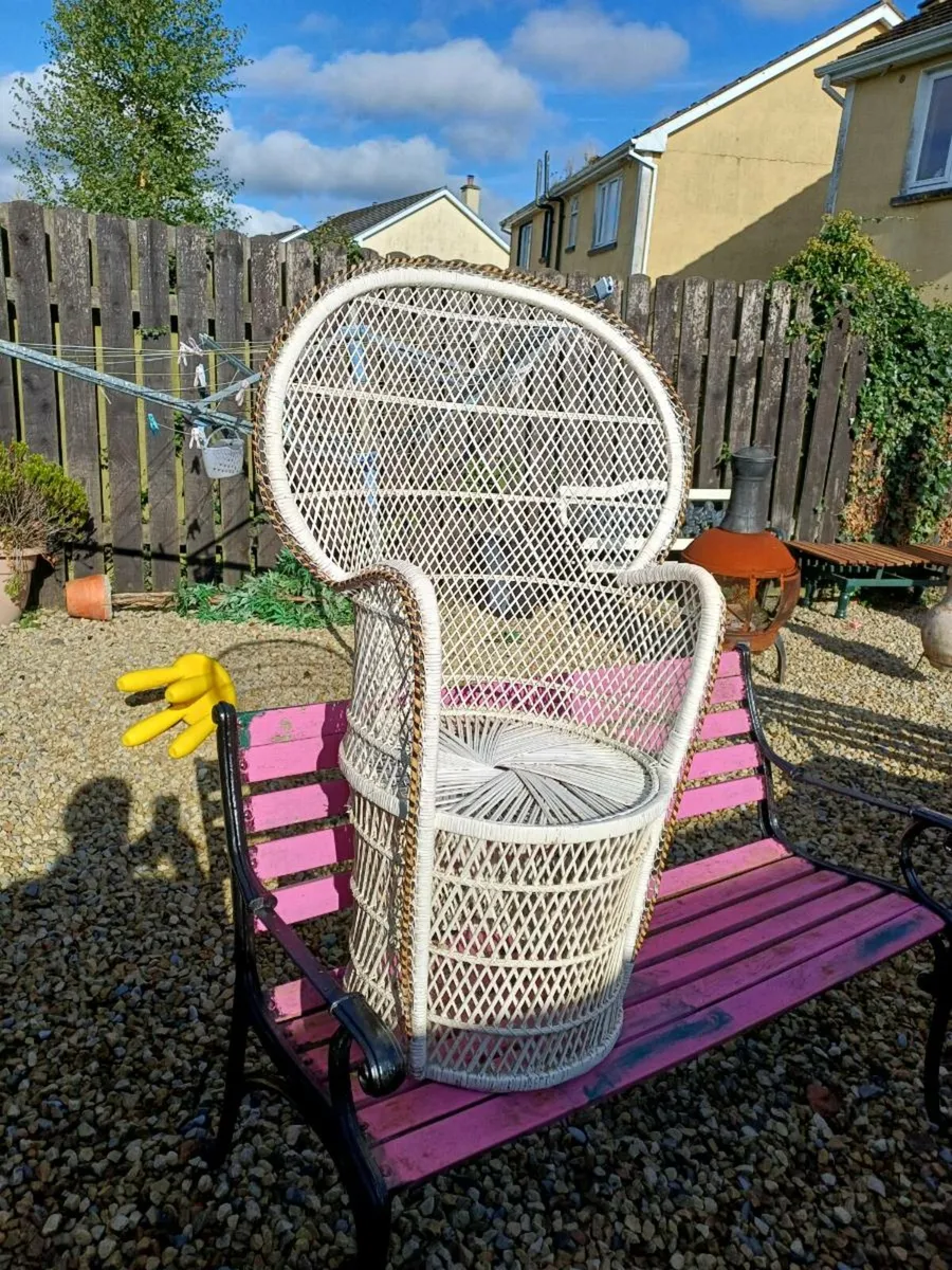 2 Vintage Peacock Throne Wicker Chairs - Image 2