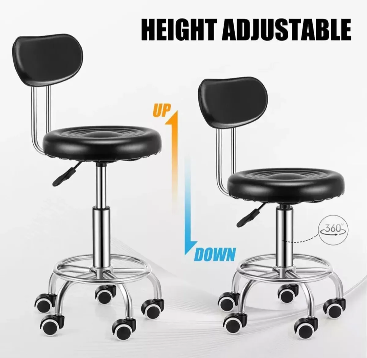 Salon Stool Adjustable Lift Swivel Chair with Back - Image 4