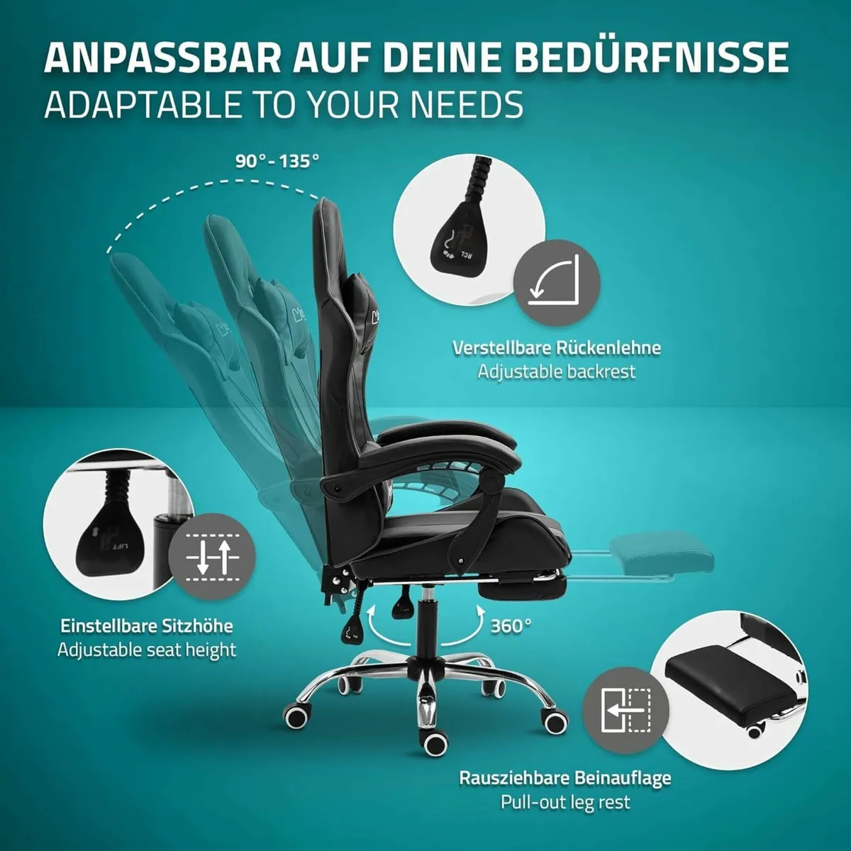 Massage Gaming Chair with footrest - Image 3
