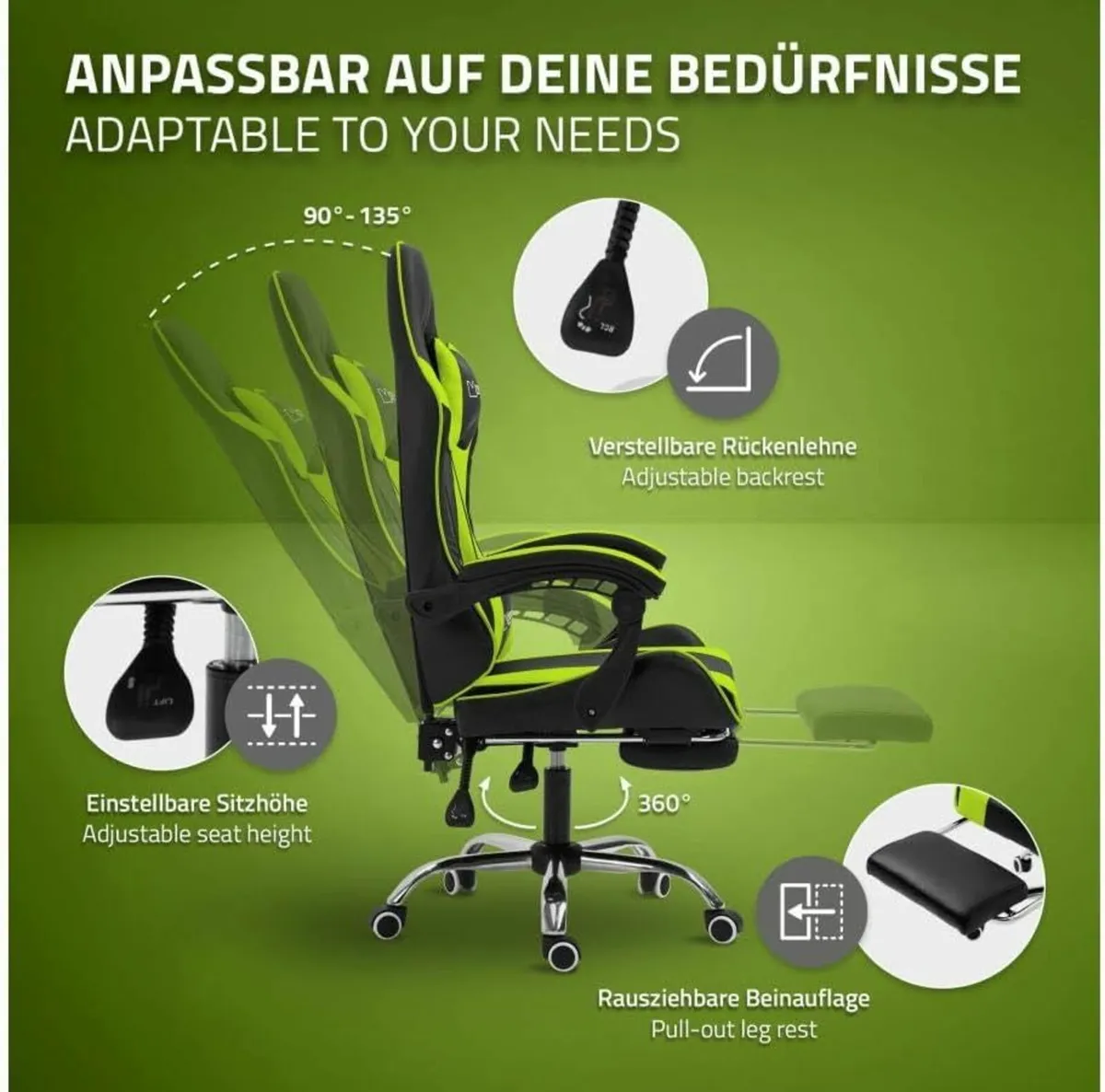 Massage Gaming Chair with footrest - Image 4