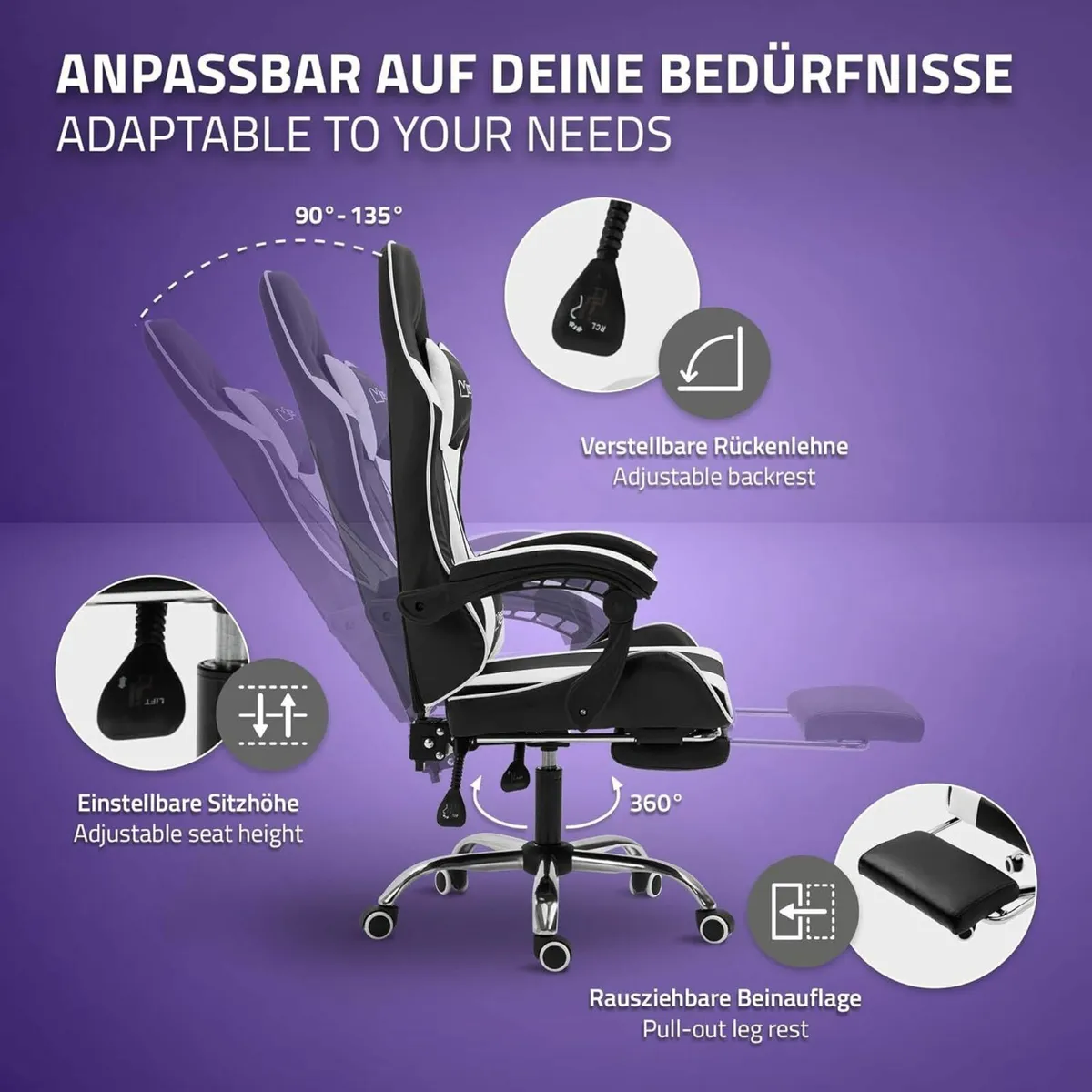 Massage Gaming Chair with footrest - Image 3