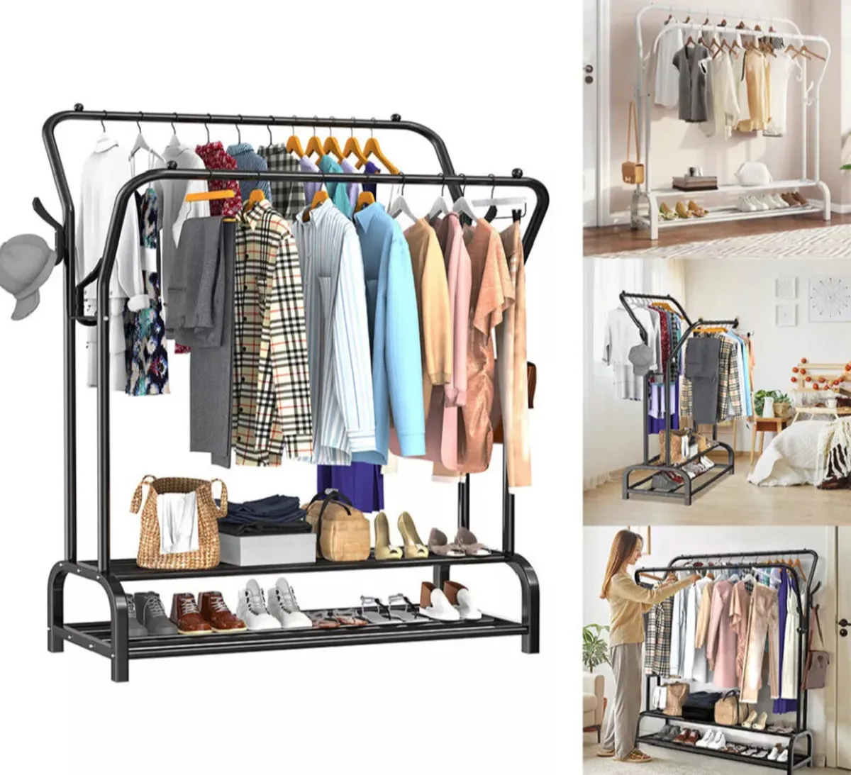 NEW Metal Double Clothes Rail & Shelves - Image 1