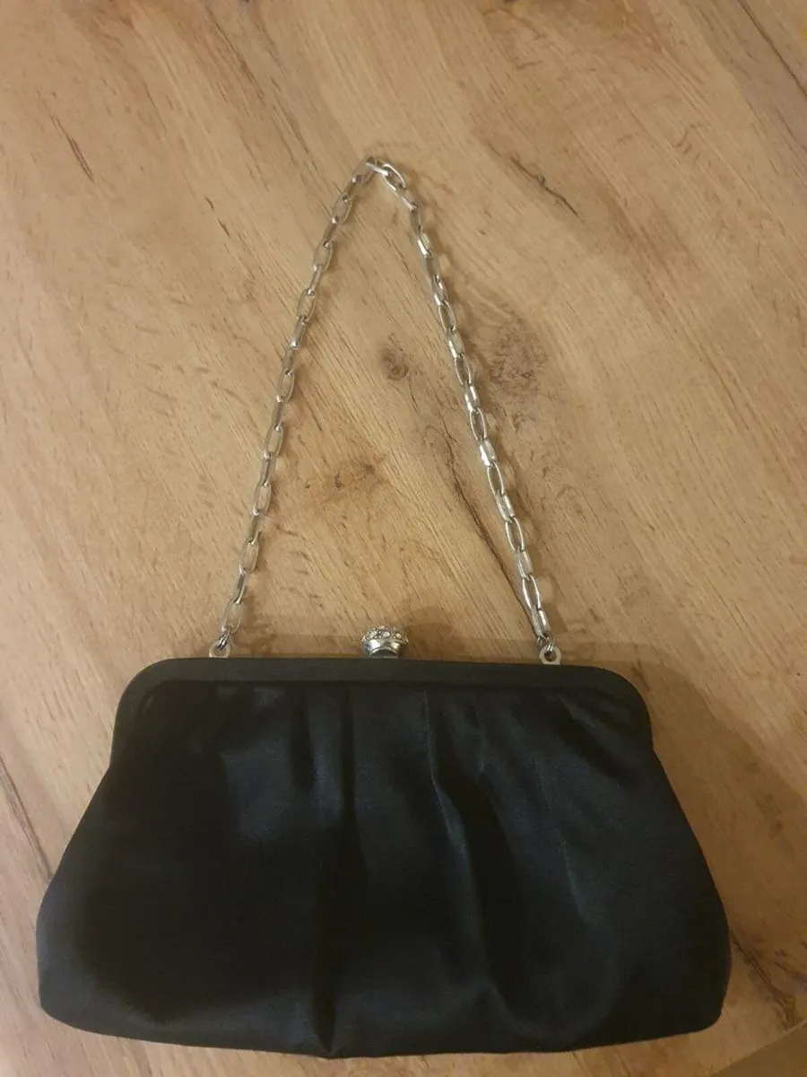 Black Satin Clutch/Shoulder  Bag - Image 1