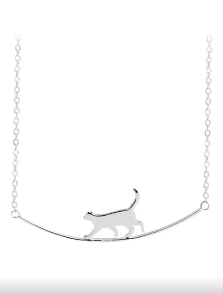 Silver Cat Pendant – Whimsical & Minimalist Charm - Image 1