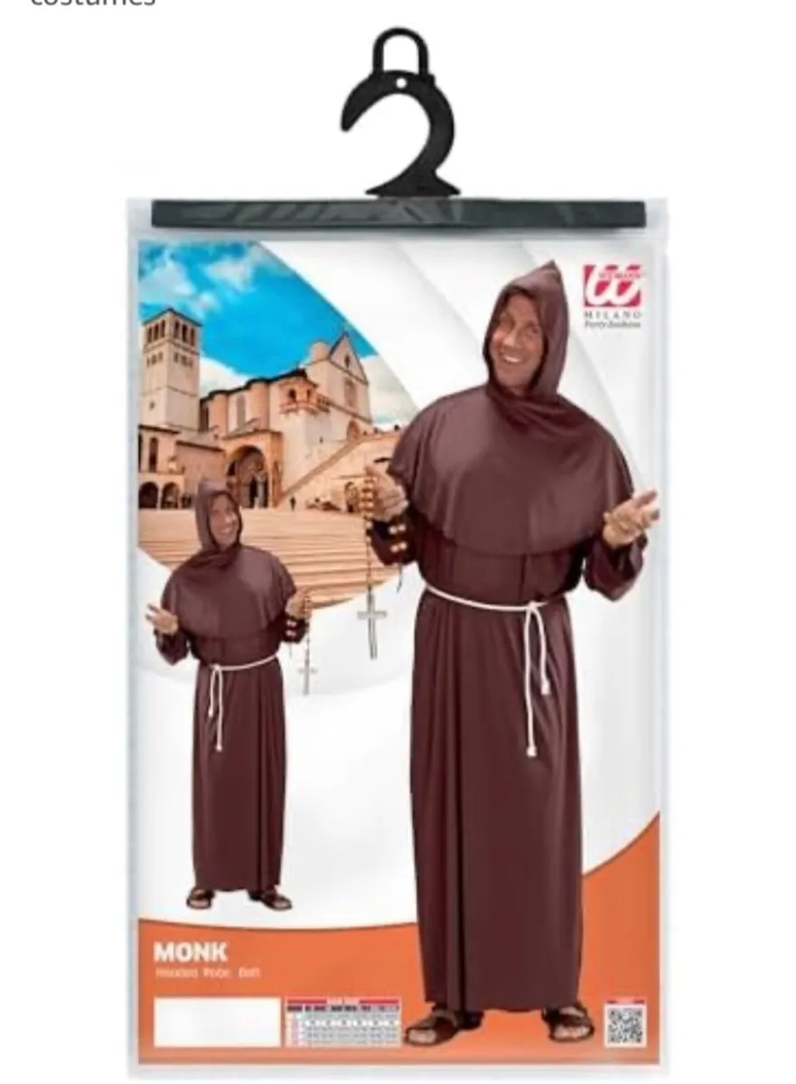 Halloween costume Monk Hooded Brown Robe - Image 1