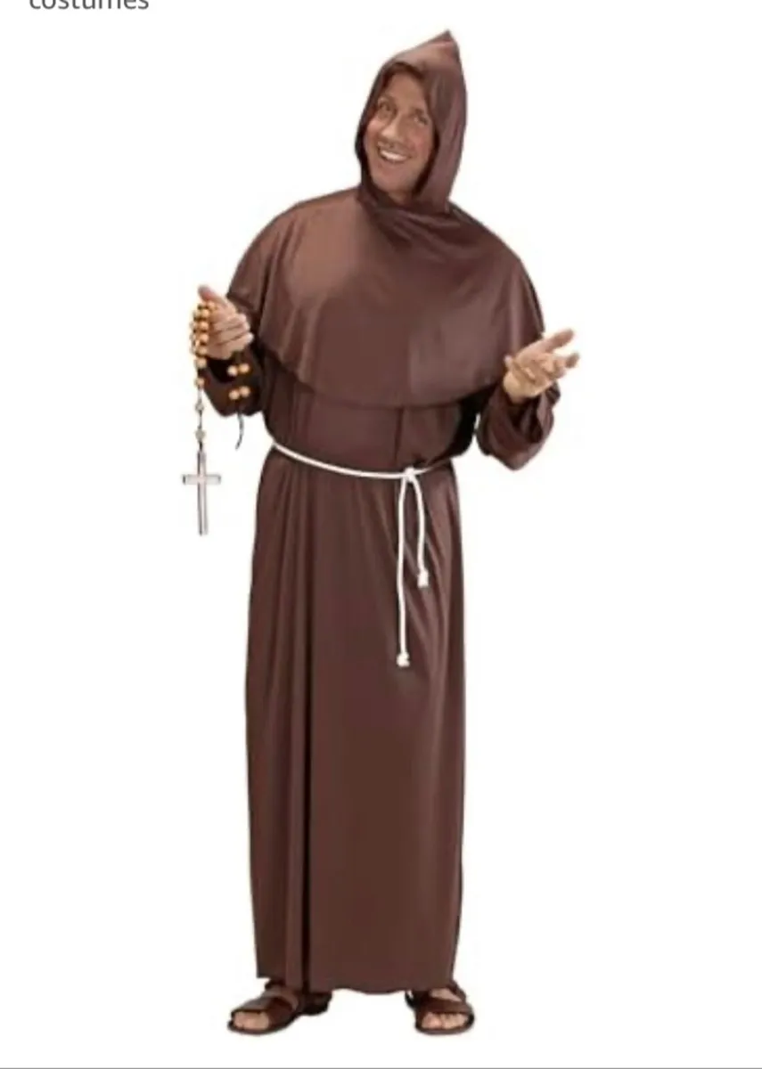 Halloween costume Monk Hooded Brown Robe - Image 2