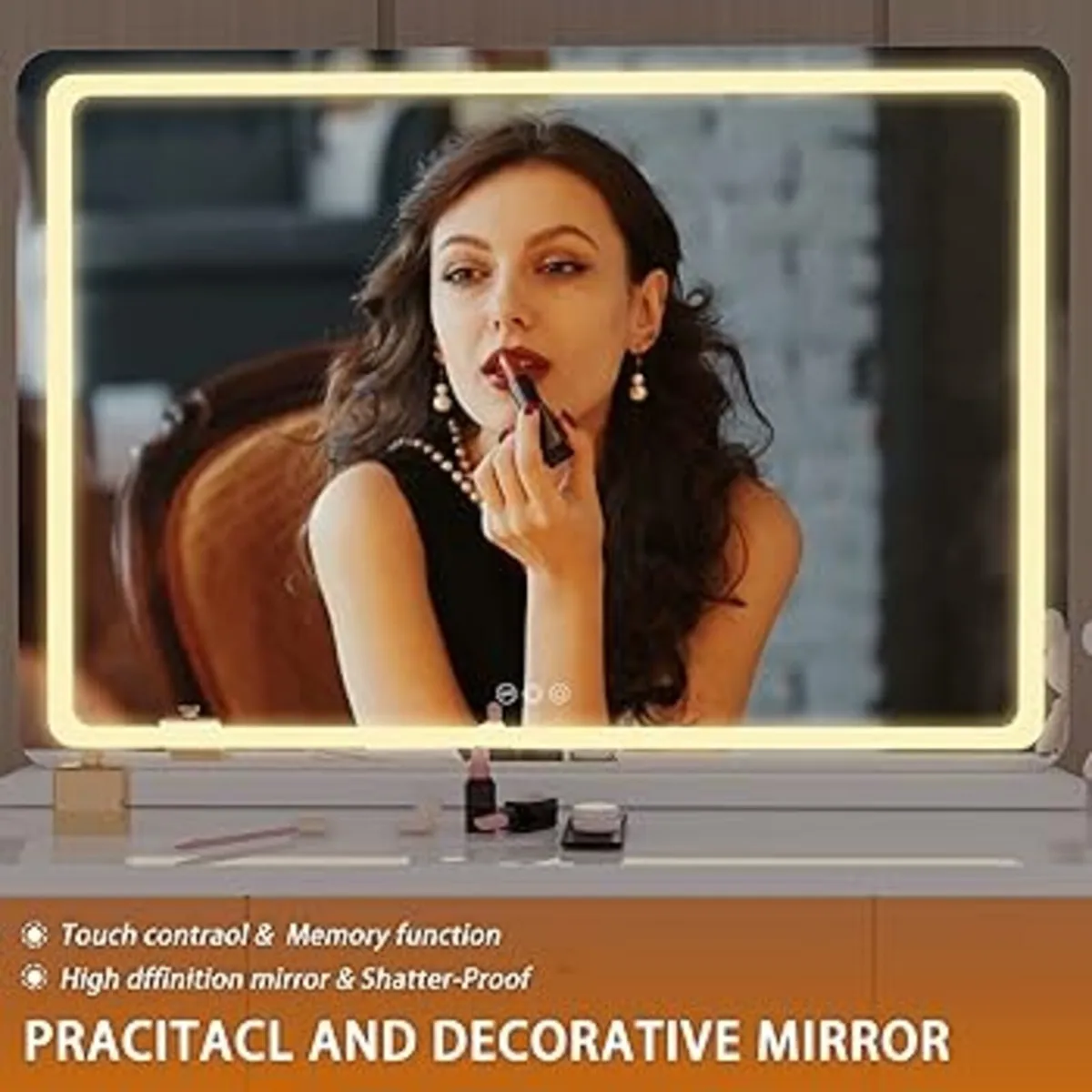 Vanity Mirror with Lights, 80 x 58cm LED Makeup Mi - Image 1