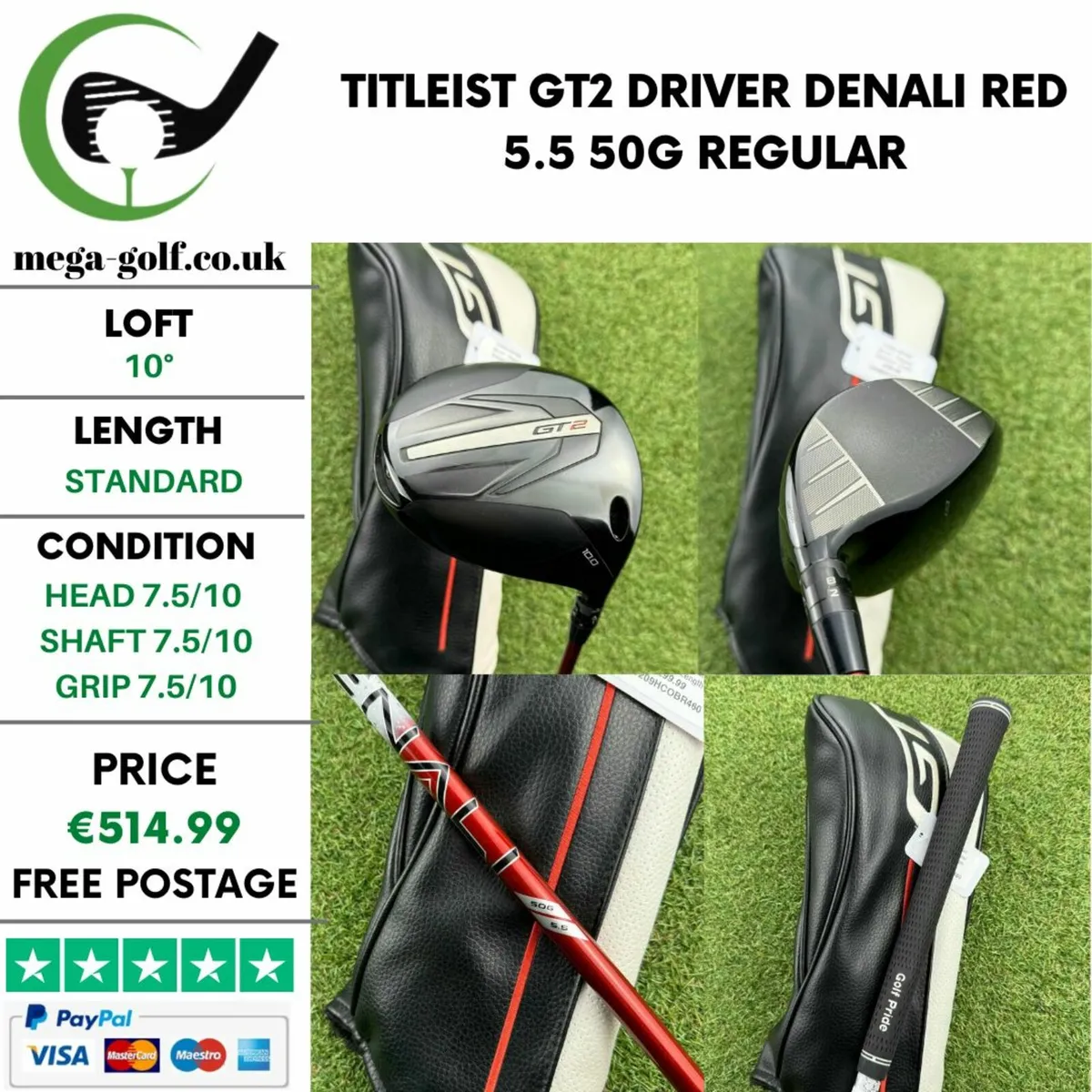 Titleist GT2 Driver 10°/Denali Red 5.5 50G Regular - Image 1