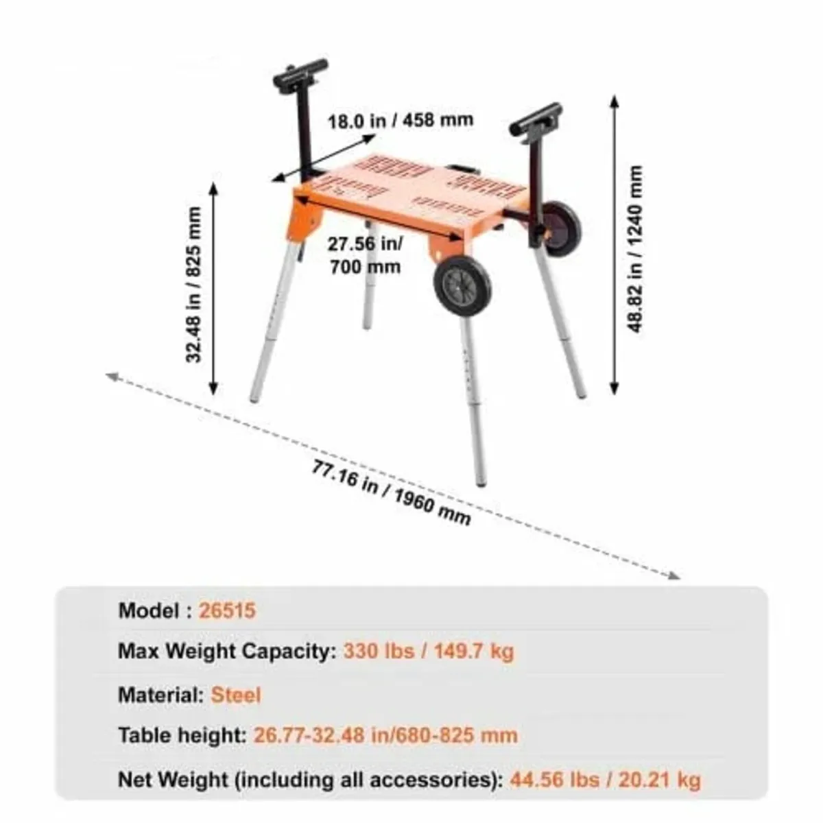 Miter Saw Stand with Tabletop and Wheels, 330lbs L - Image 4