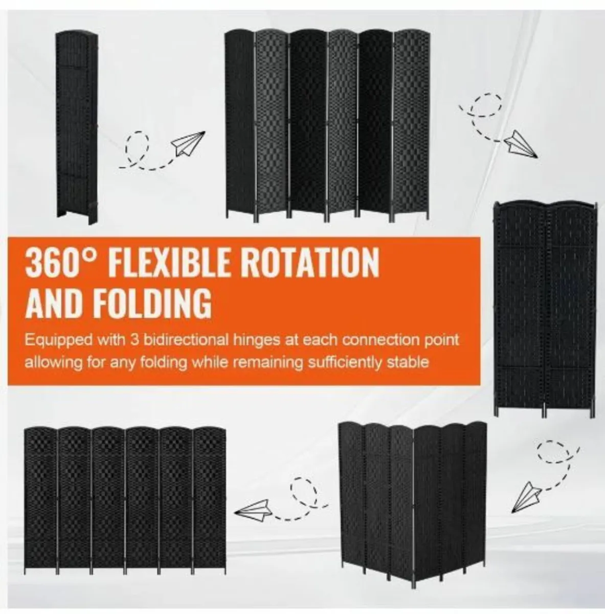 6 Panel Room Divider, Hand-Woven Folding - Image 2