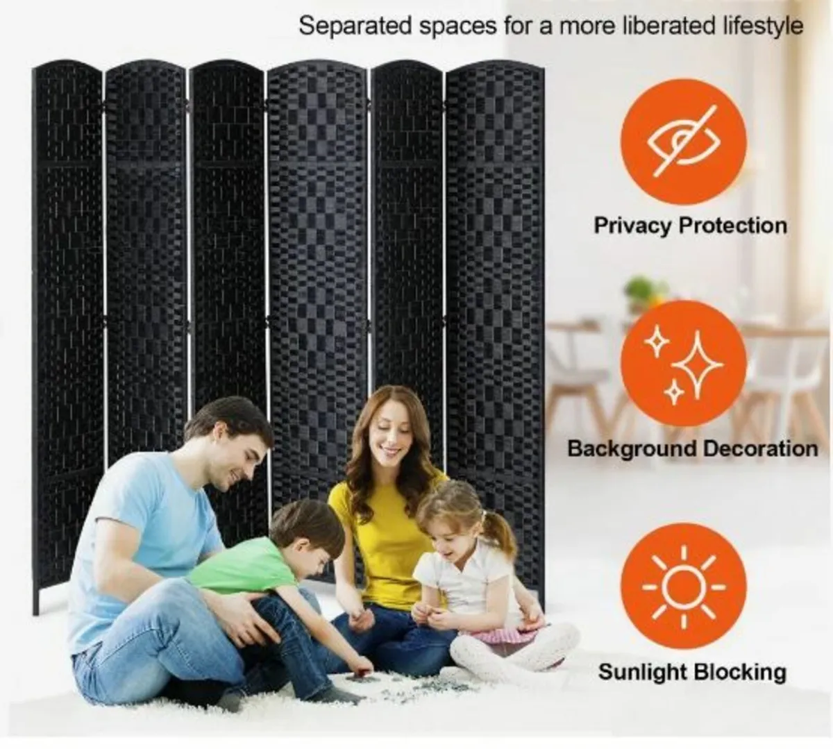 6 Panel Room Divider, Hand-Woven Folding - Image 2