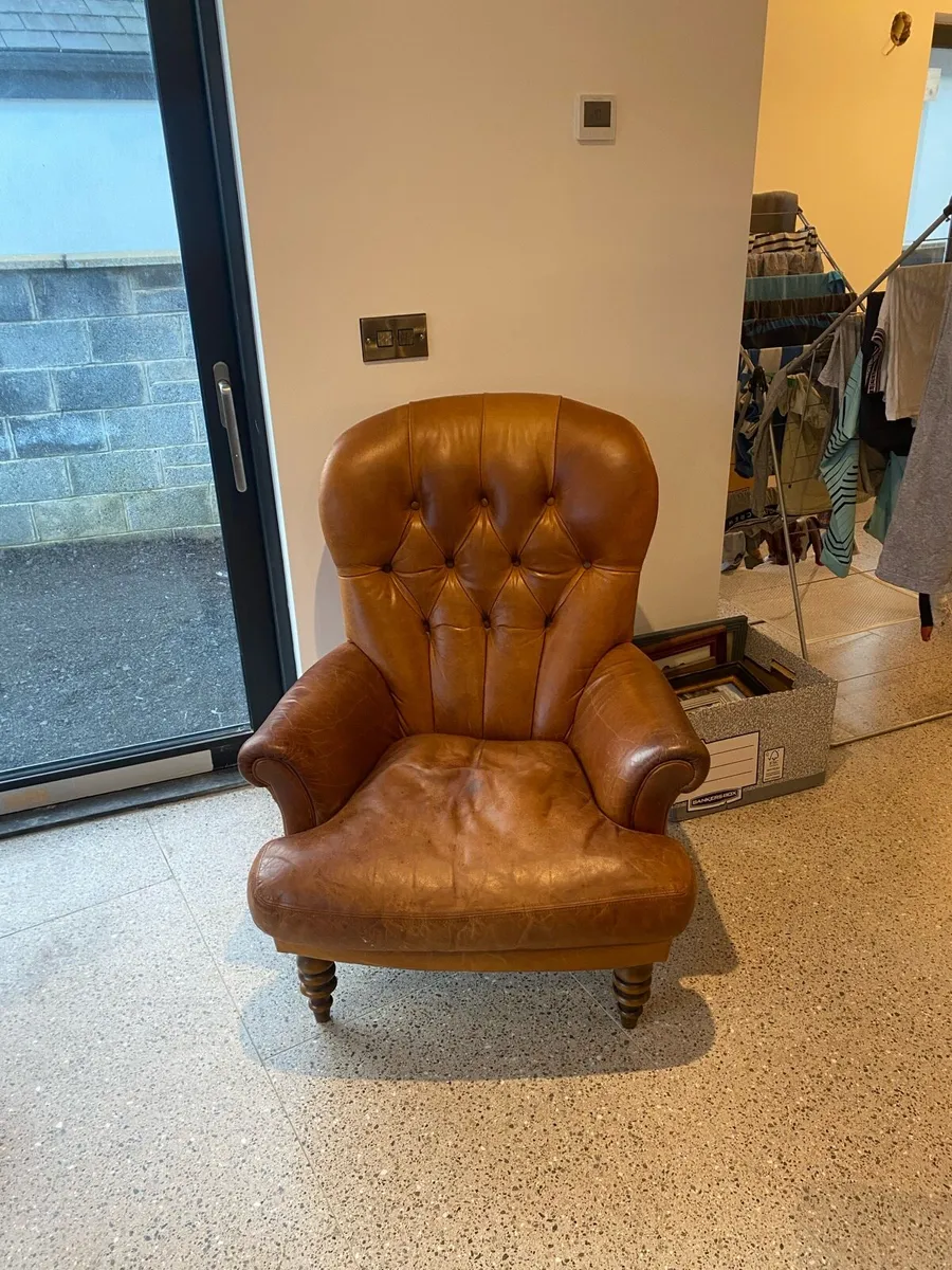 Tan leather armchair - Image 2