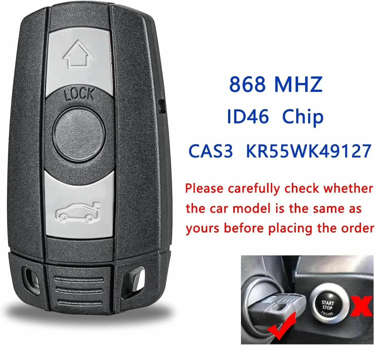 868MHZ 3 Buttons BMW 1 2 3 5 series E46 E70 E84 E8