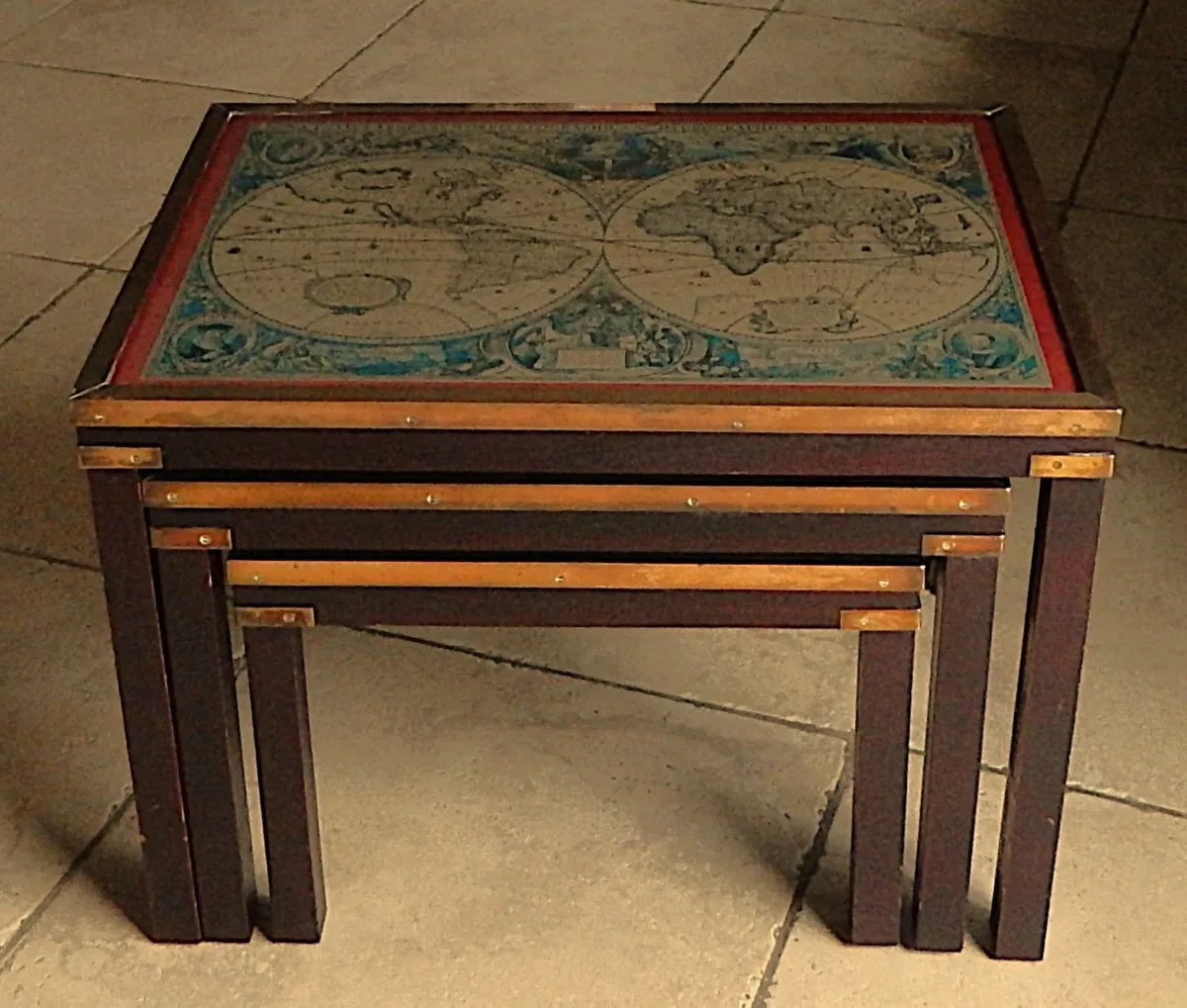 Military Campaign Style Nest of Tables in Mahogany - Image 2