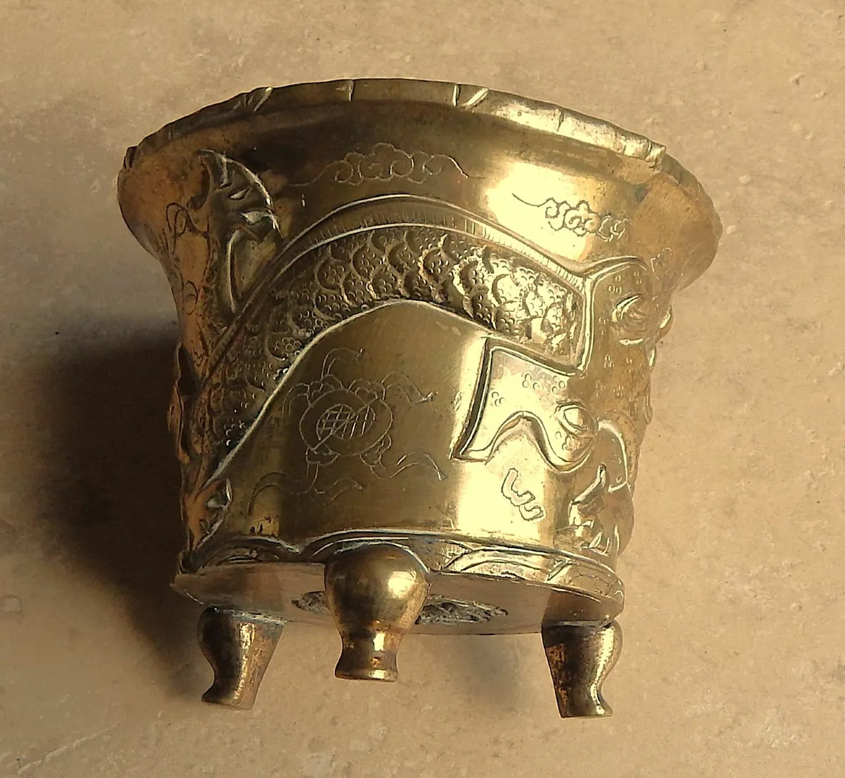 Heavy Vintage Solid Brass Chinese Planter - Image 3