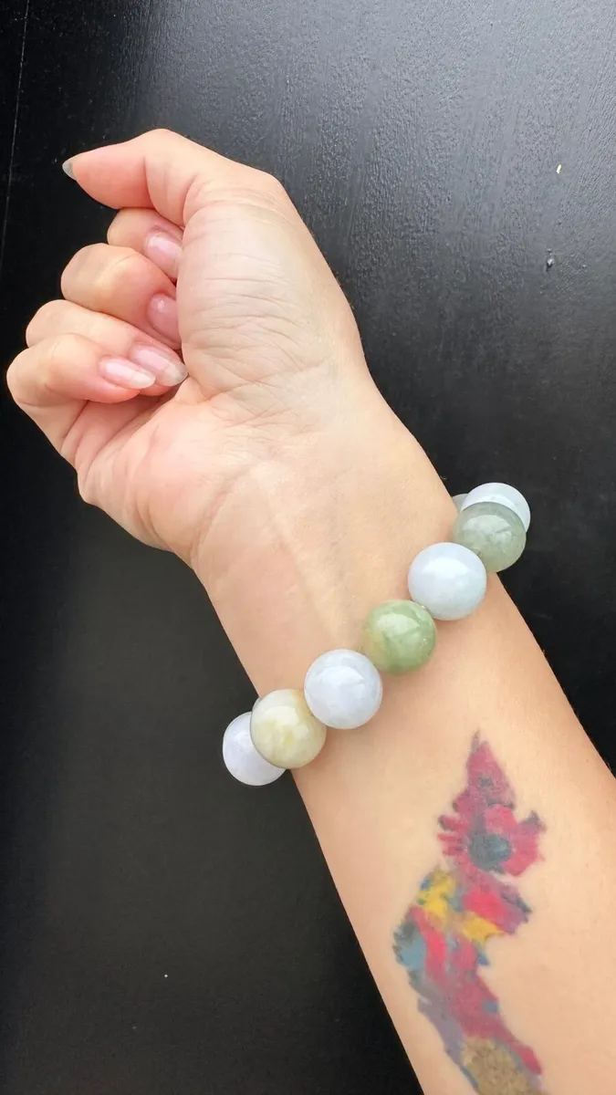 Grade A Burma Jadeite Bracelet mixed colours - Image 1