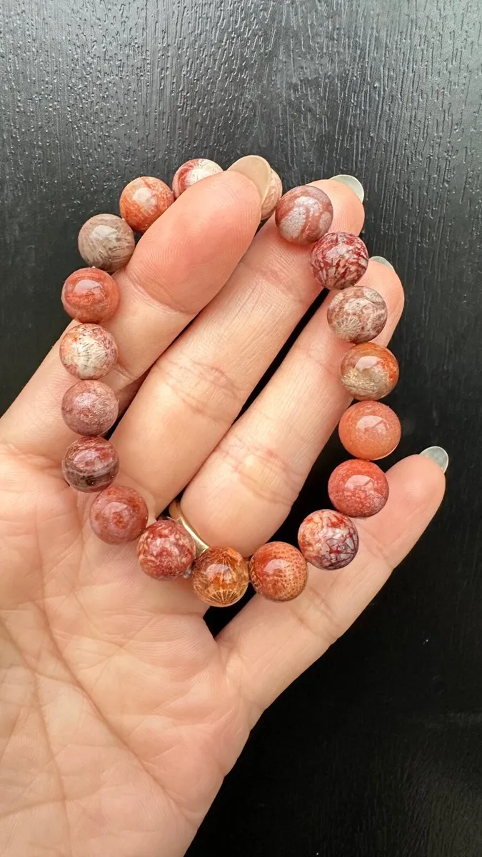 Natural Fossil Coral Bead Bracelet - Image 2