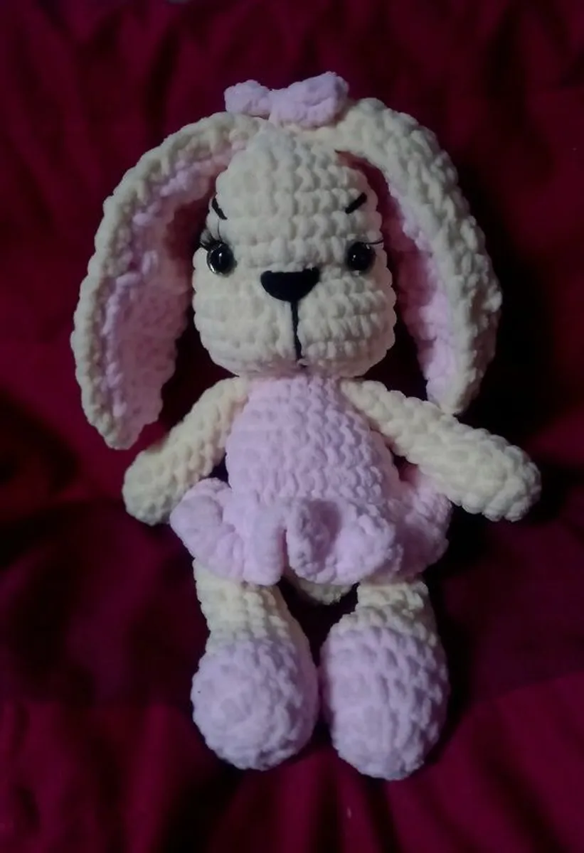 Crochet bunny with pink dress - Image 1