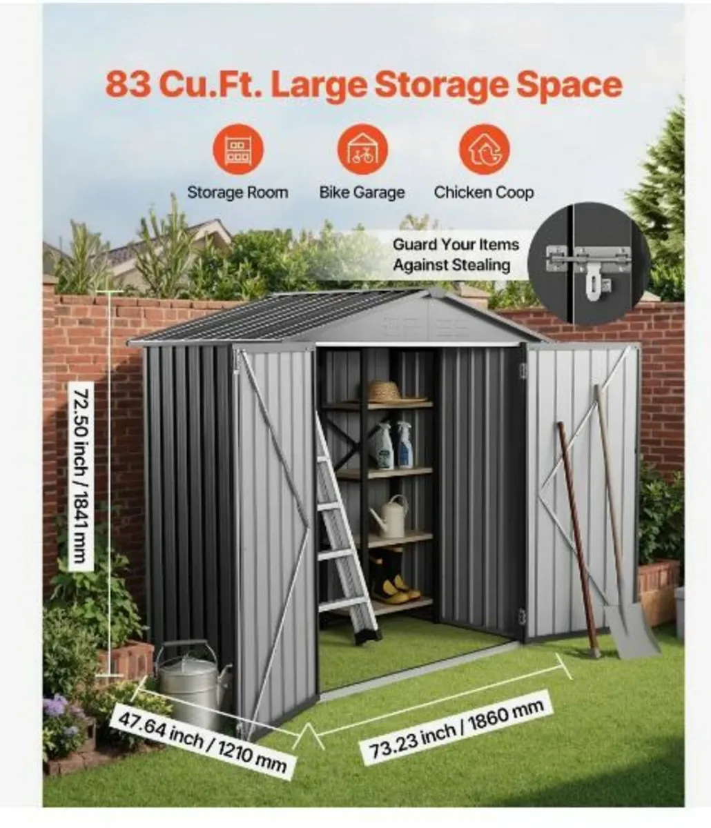 1860 x 1210 x 1841 mm Metal Garden Shed - Image 2