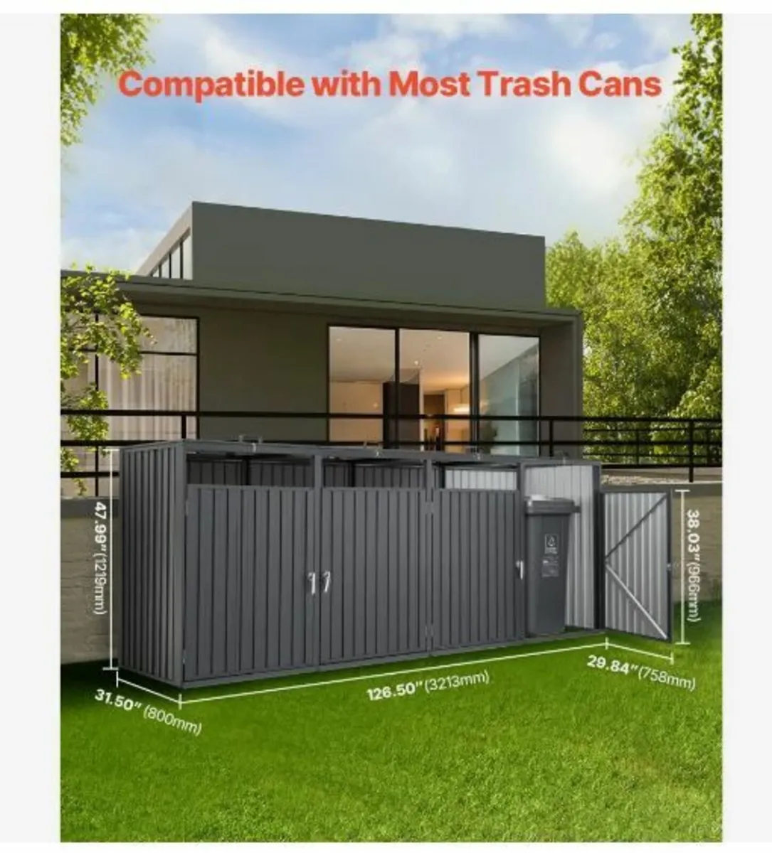 Trash Can Storage, 4 x 52.79 Gal Trash Bin Storage - Image 2