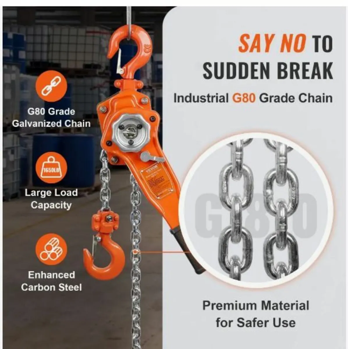 Manual Lever Chain Hoist, 3/4 Ton - Image 4