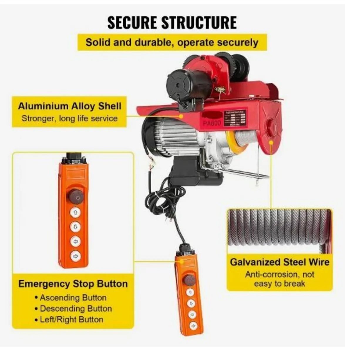 800Kg/1700Lbs Electric Trolley Hoist 1300W - Image 2