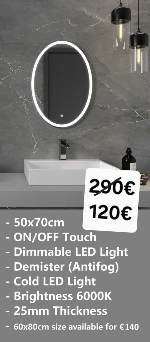 LED Bathroom Mirror 50x70cm - Image 1
