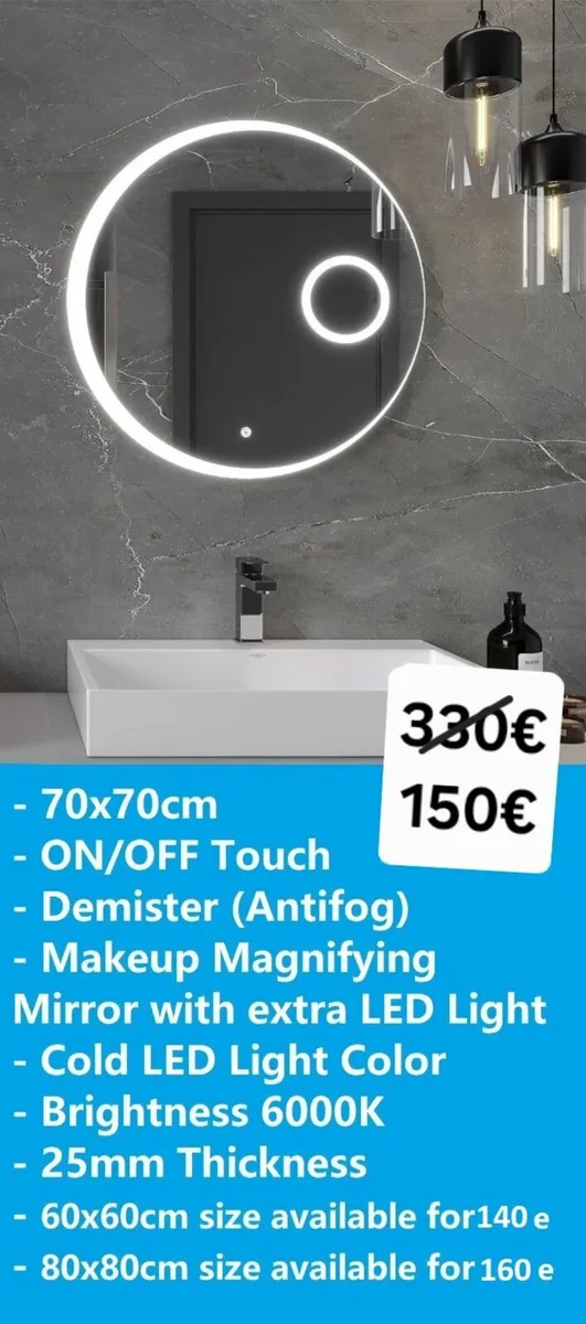 LED Bathroom Mirror 70x70cm - Image 1
