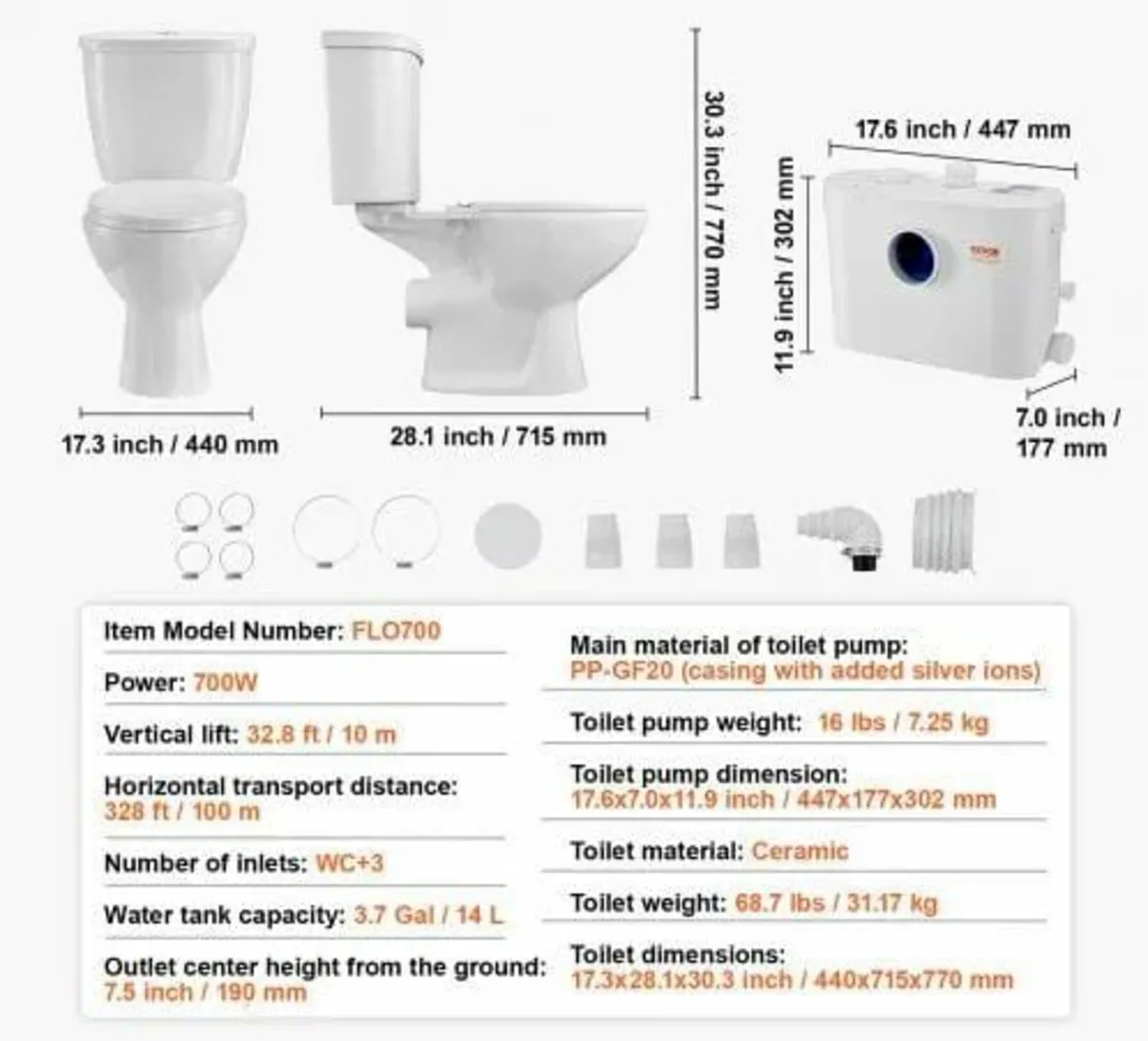 Macerating Toilet System with Powerful 500W Macera - Image 3