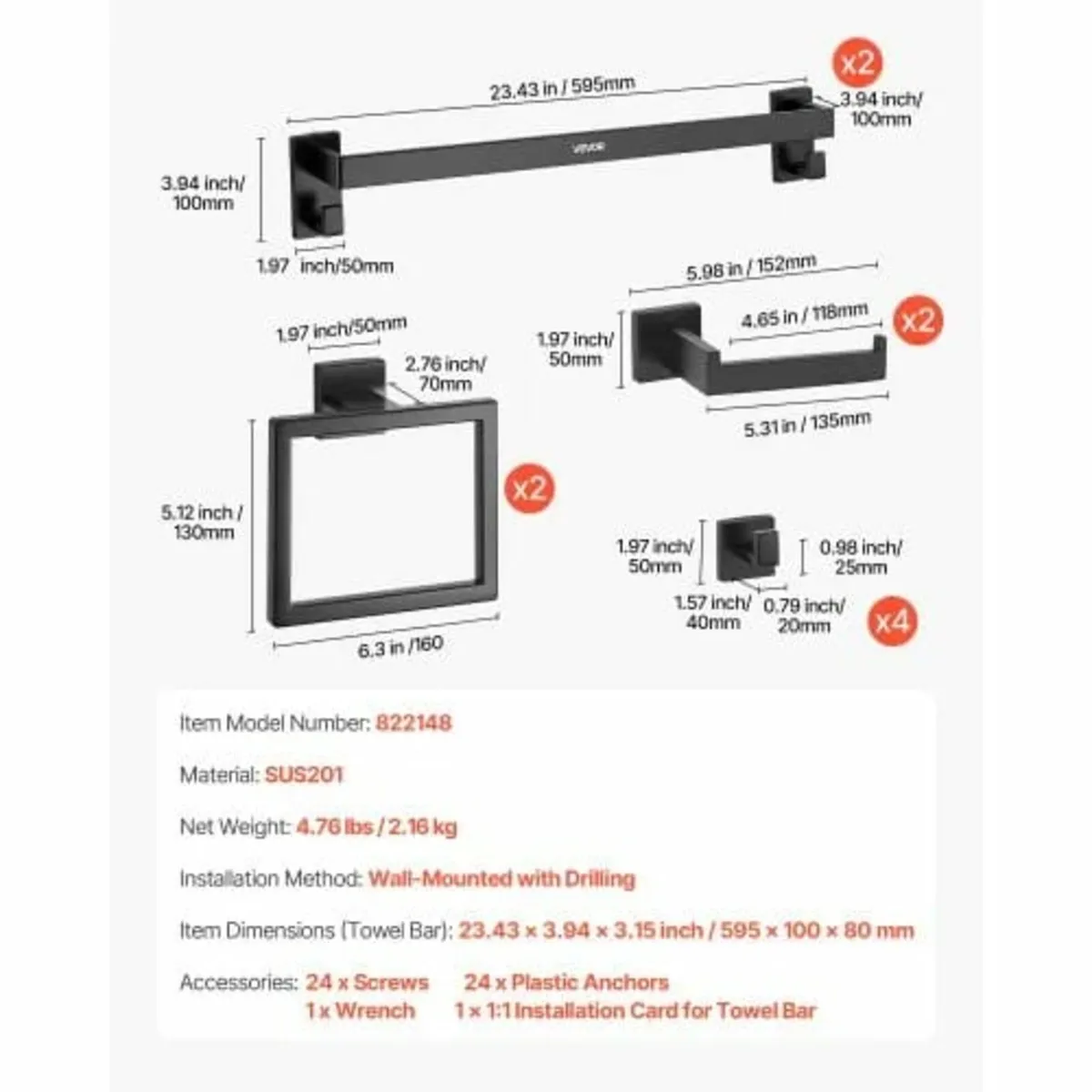 Matte Black Bathroom Hardware Set, 10-Piece Bathro - Image 3