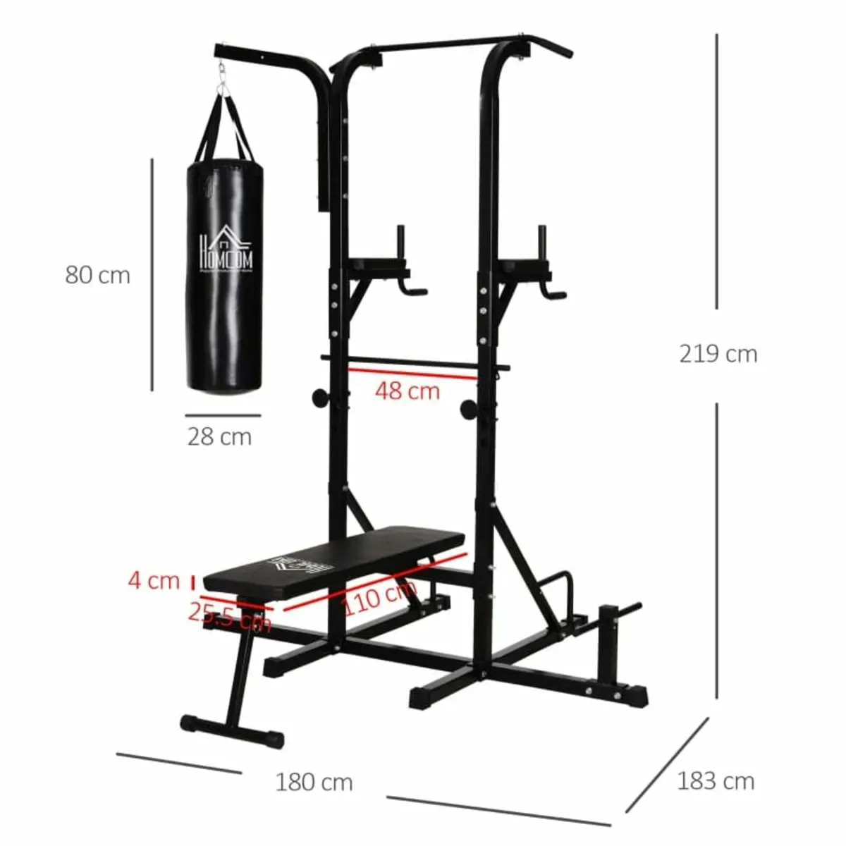 Home Gym Power Tower with Bench and Punching Bag, - Image 3