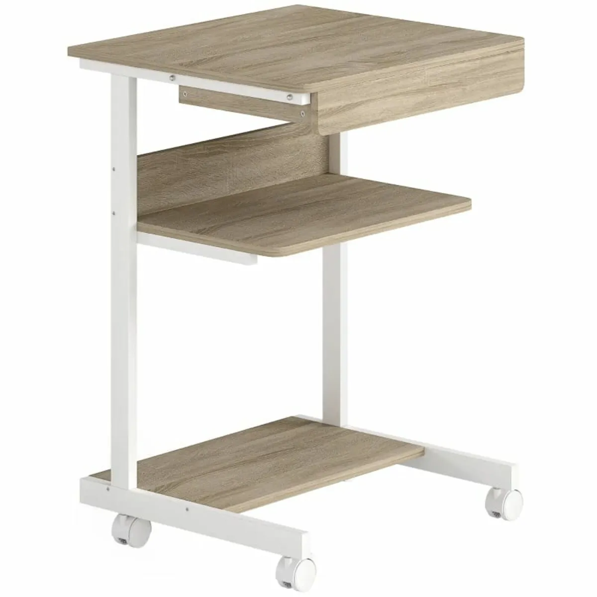 Rolling Desk with Drawer and Shelves, 4 Wheels, Co - Image 1