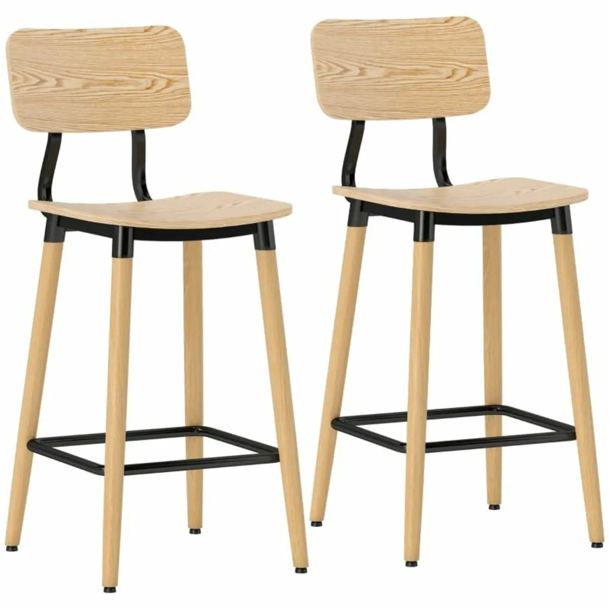 2-Piece Bar Stool Set with Backrest, Bar Stools fo - Image 3