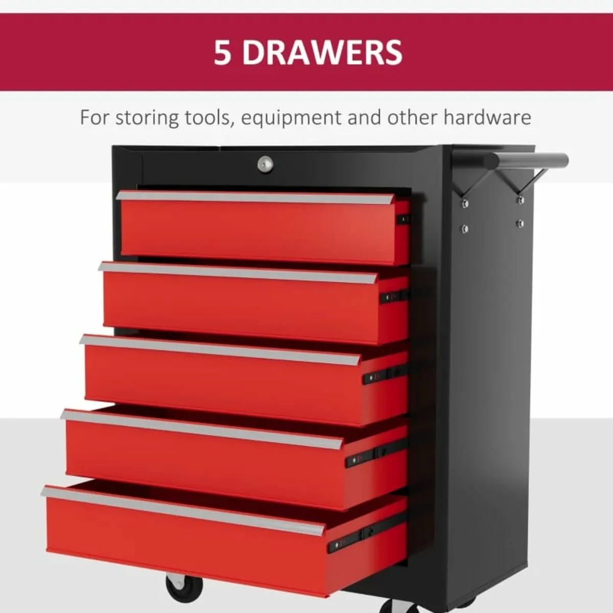 5-Drawer Tool Chest with Wheels, Steel Lockable To - Image 2