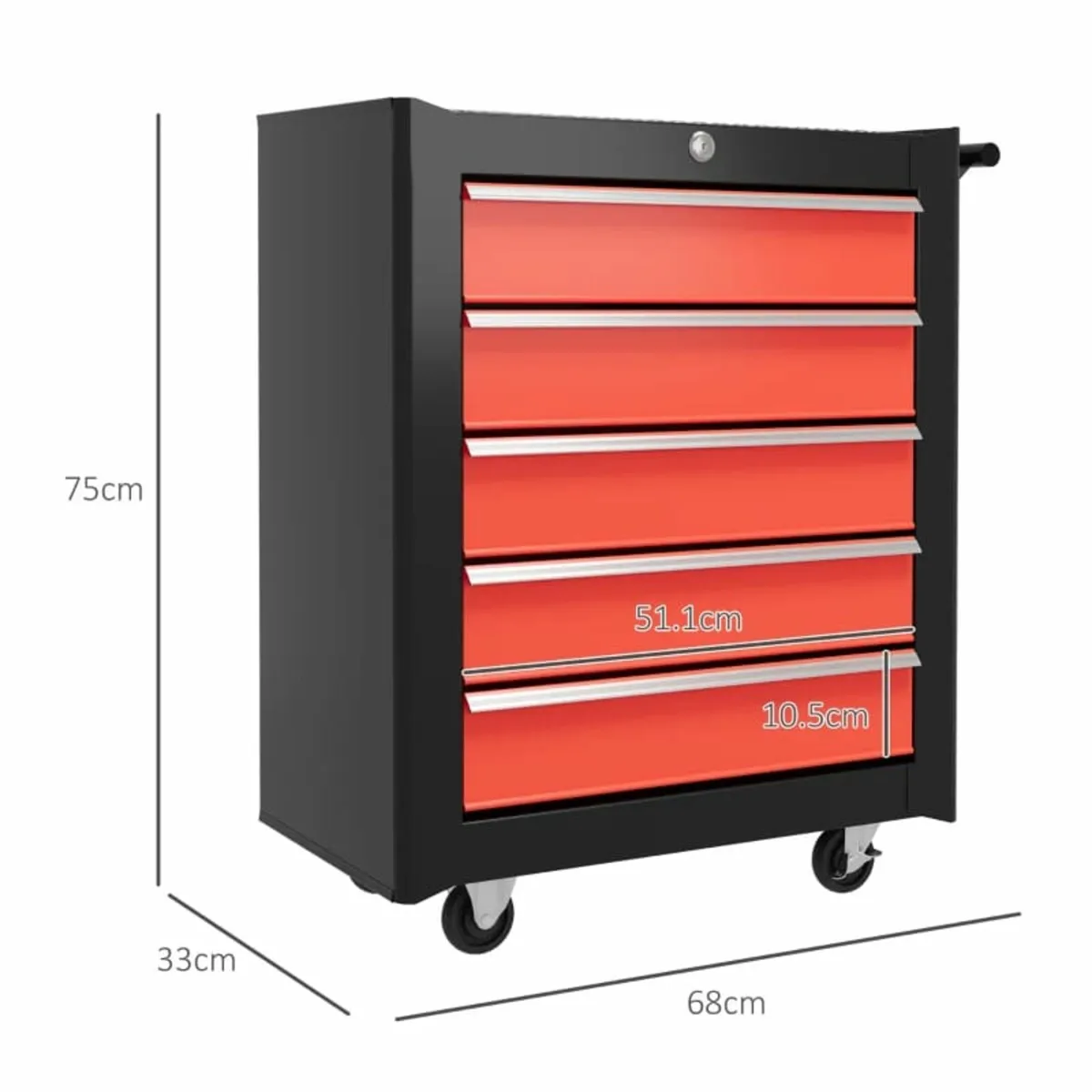 5-Drawer Tool Chest with Wheels, Steel Lockable To - Image 4