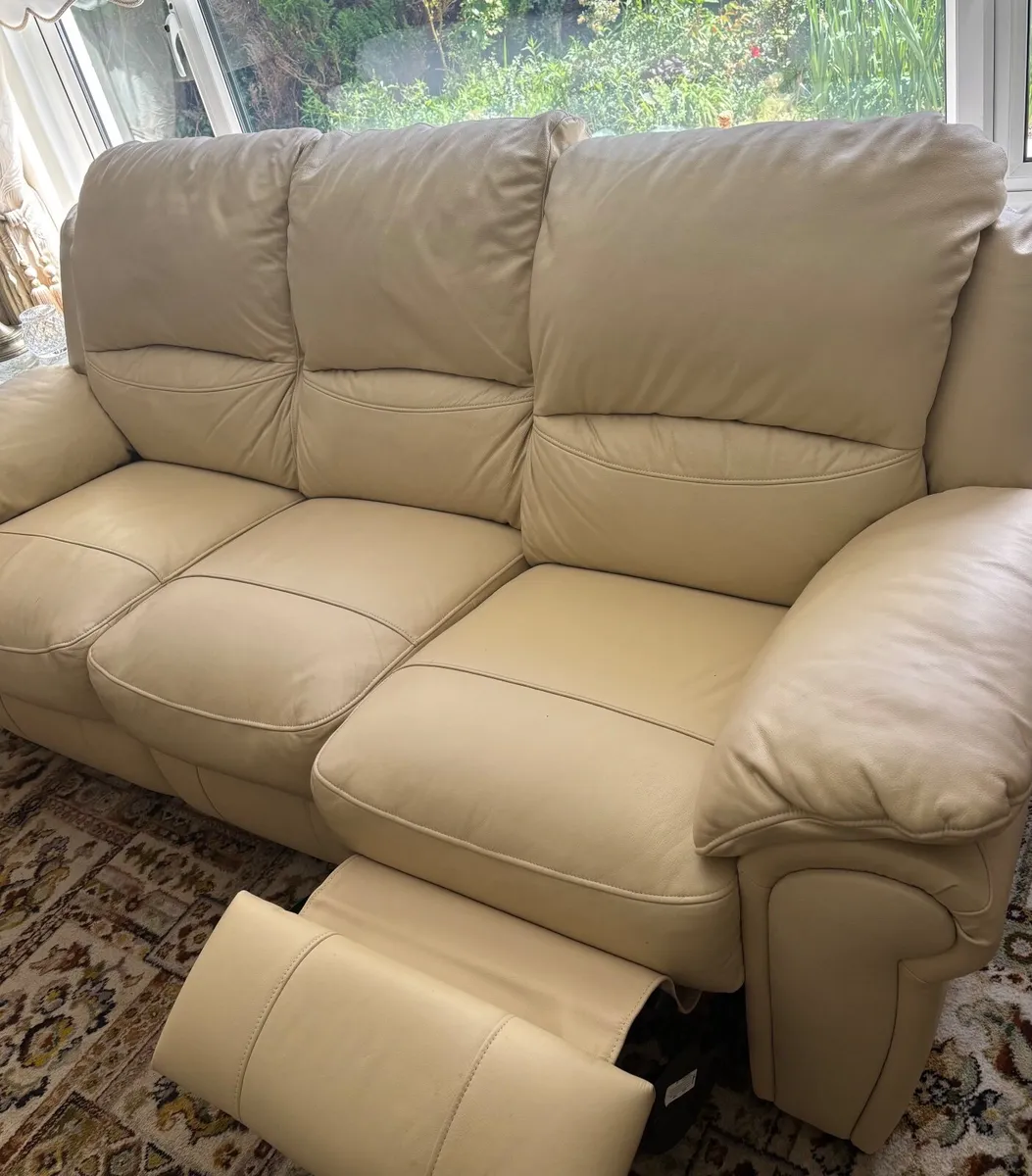 Cream Leather Recliner Sofa 3-1-1 - Image 1