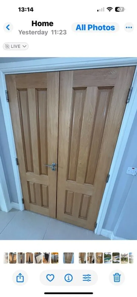 A pair of high quality heavy oak doors with beautiful chrome fitting - Image 1