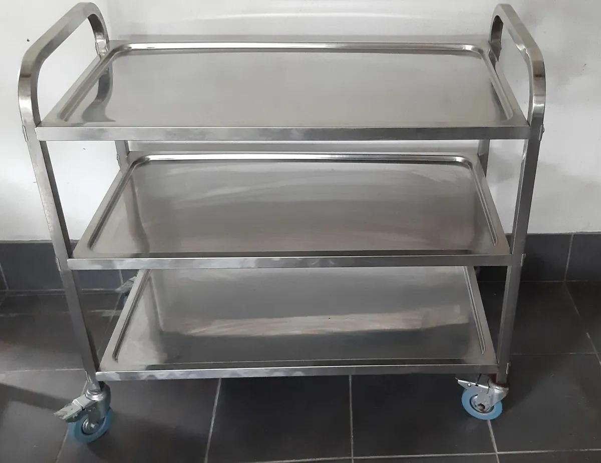 Stainless Steel Trolley 2 shelves, 4 Lock Wheels - Image 2