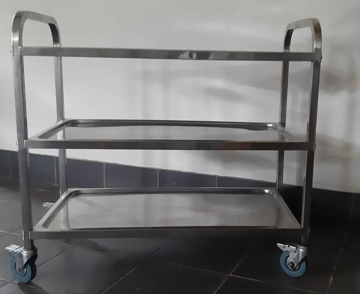 Stainless Steel Trolley 2 shelves, 4 Lock Wheels - Image 3