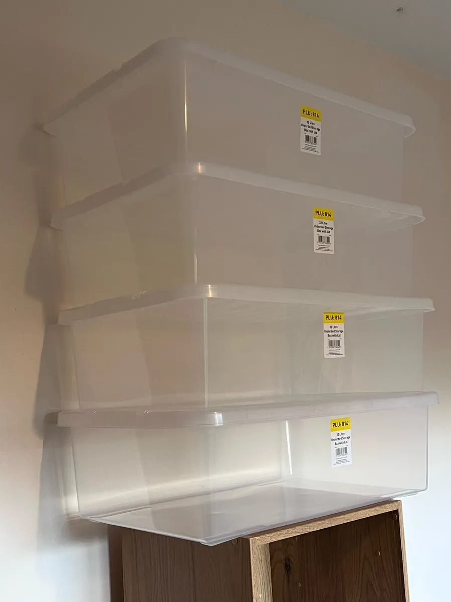 4x Large Plastic Storage Boxes (32L each) - Image 1