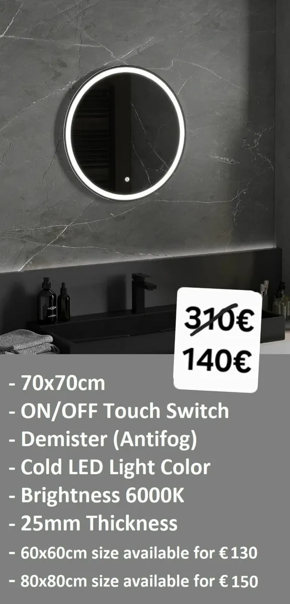 LED Bathroom Mirror 70cm - Image 1