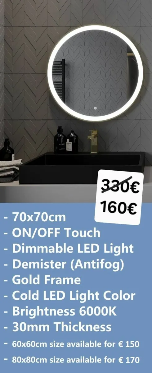 LED Bathroom Mirror Gold - Image 1