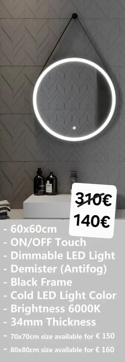 LED Bathroom Mirror Black Frame - Image 1