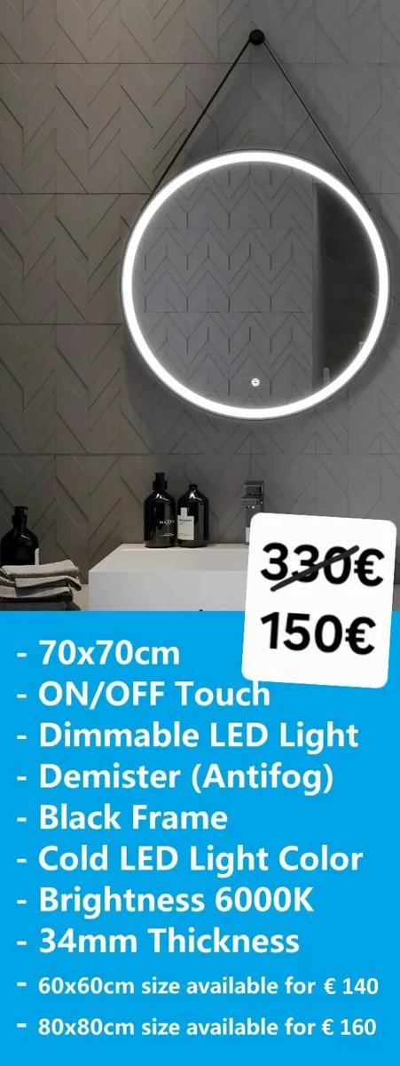 LED Bathroom Mirror Demister Antifog - Image 1