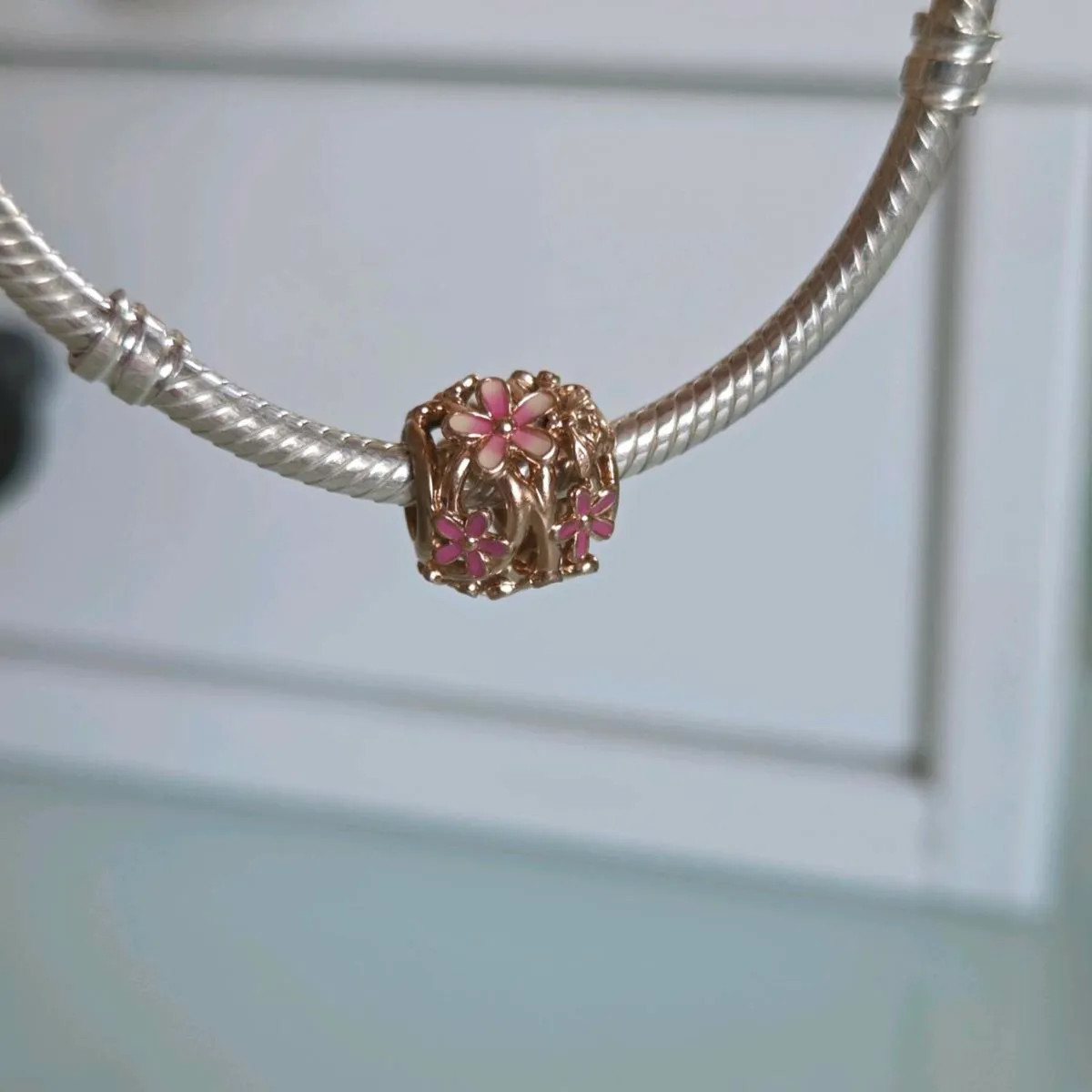 Pandora charm pink daysi flower rose gold - Image 2