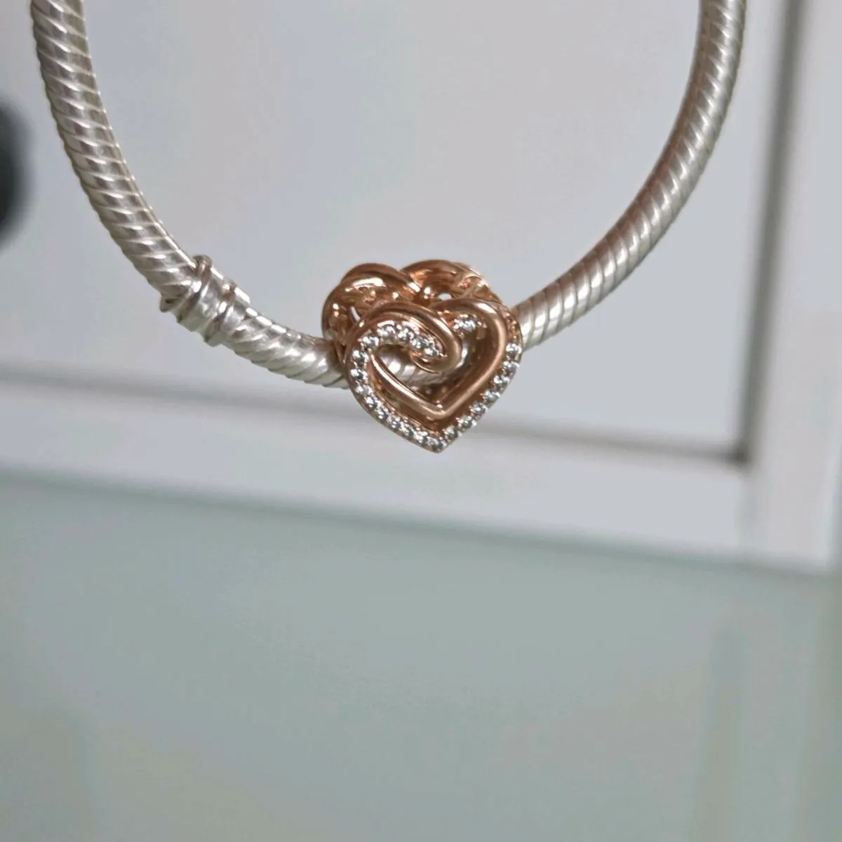 Pandora charm heart sparkly rose gold - Image 1