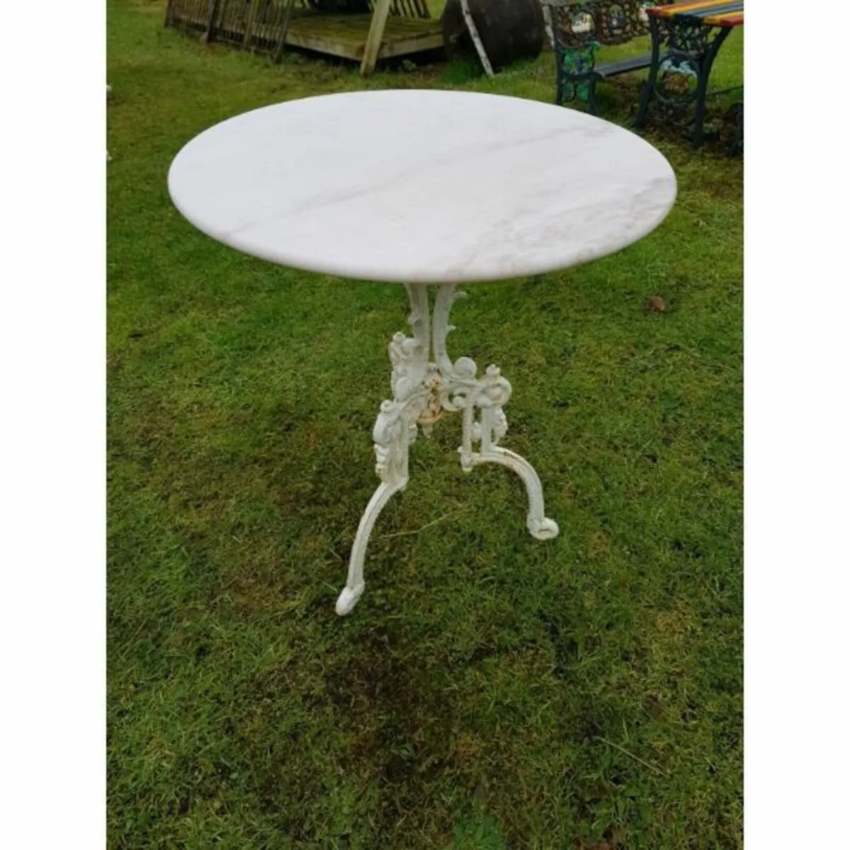 Marble Topped Table – Cast Iron Base – Style H – - Image 1