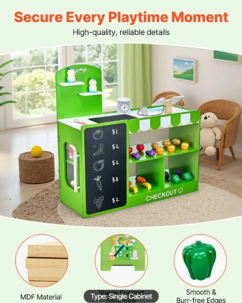 Kids Wooden Grocery Store Playset - Image 4