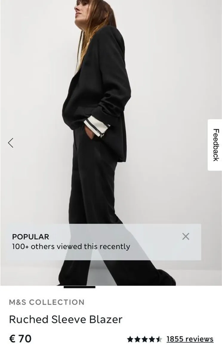 Ladies M&S Black Ruched Blazer: Size 10 - Image 2